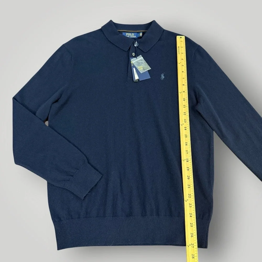 Polo Ralph Lauren Mens Navy Blue 100% Cashmere Polo Sweater Large NWT